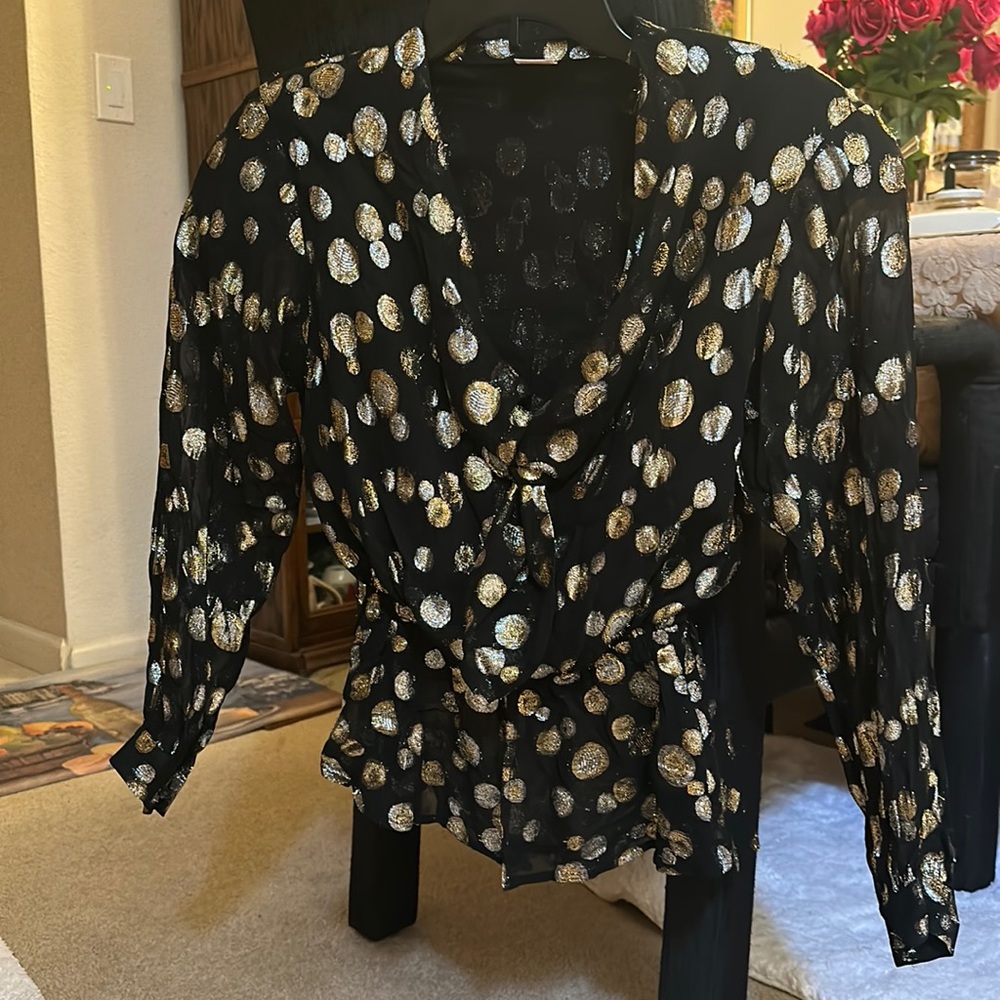 Totally retro gold and black metallic tunic with shoulder pads!